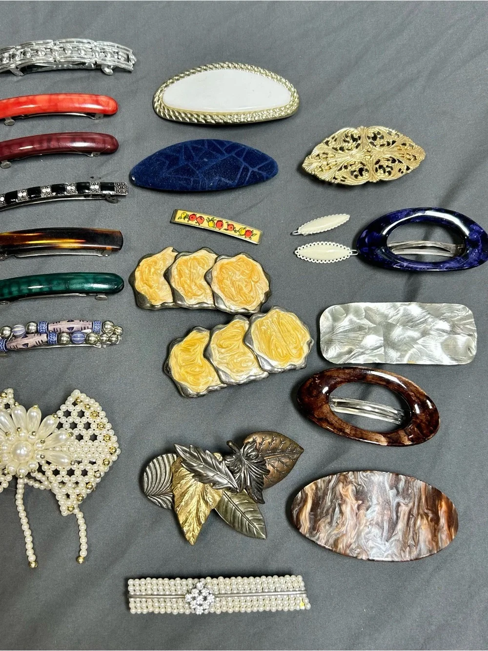 Vintage Lot 22 Barrettes 90s Hair Clips Accessories Velvet Bead Metal Enamel